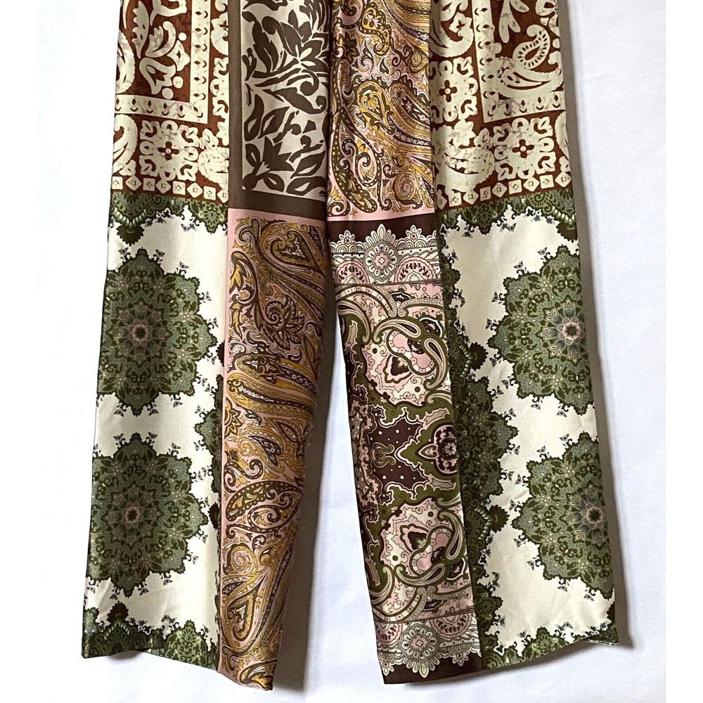 Zara Pants Womens L Multicolor Floral Paisley Wide Leg Satin Effect NWT Flaw - Picture 4 of 16